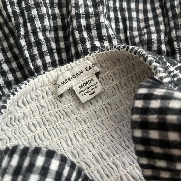 AE Smocked Cut-Out Gingham Black and White Midi Dress - Picture 6 of 11